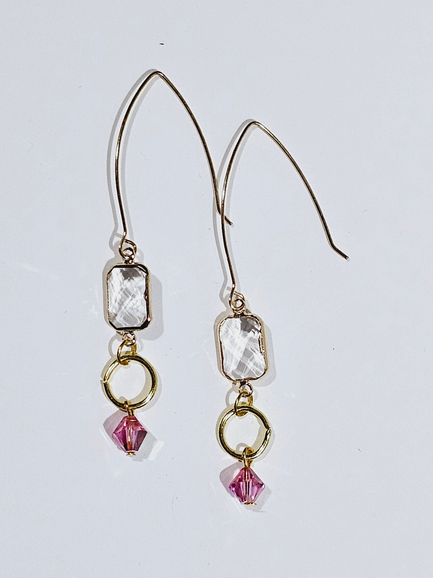 PINK, CRYSTAL, AND GOLD DANGLE EARRINGS