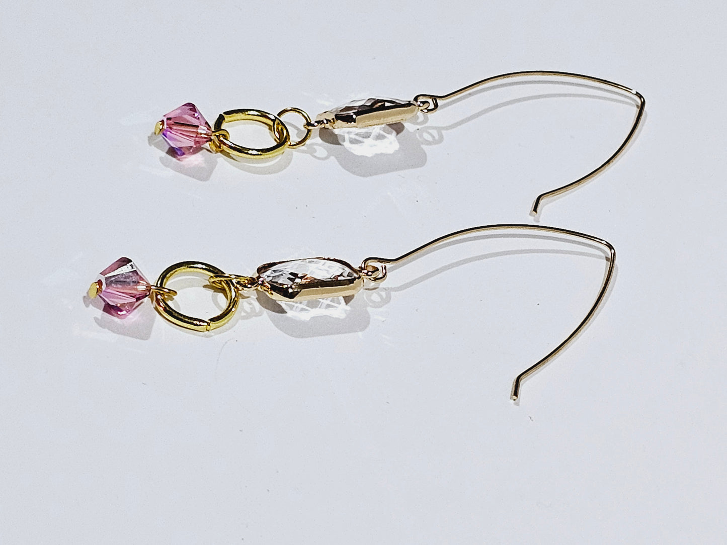 PINK, CRYSTAL, AND GOLD DANGLE EARRINGS