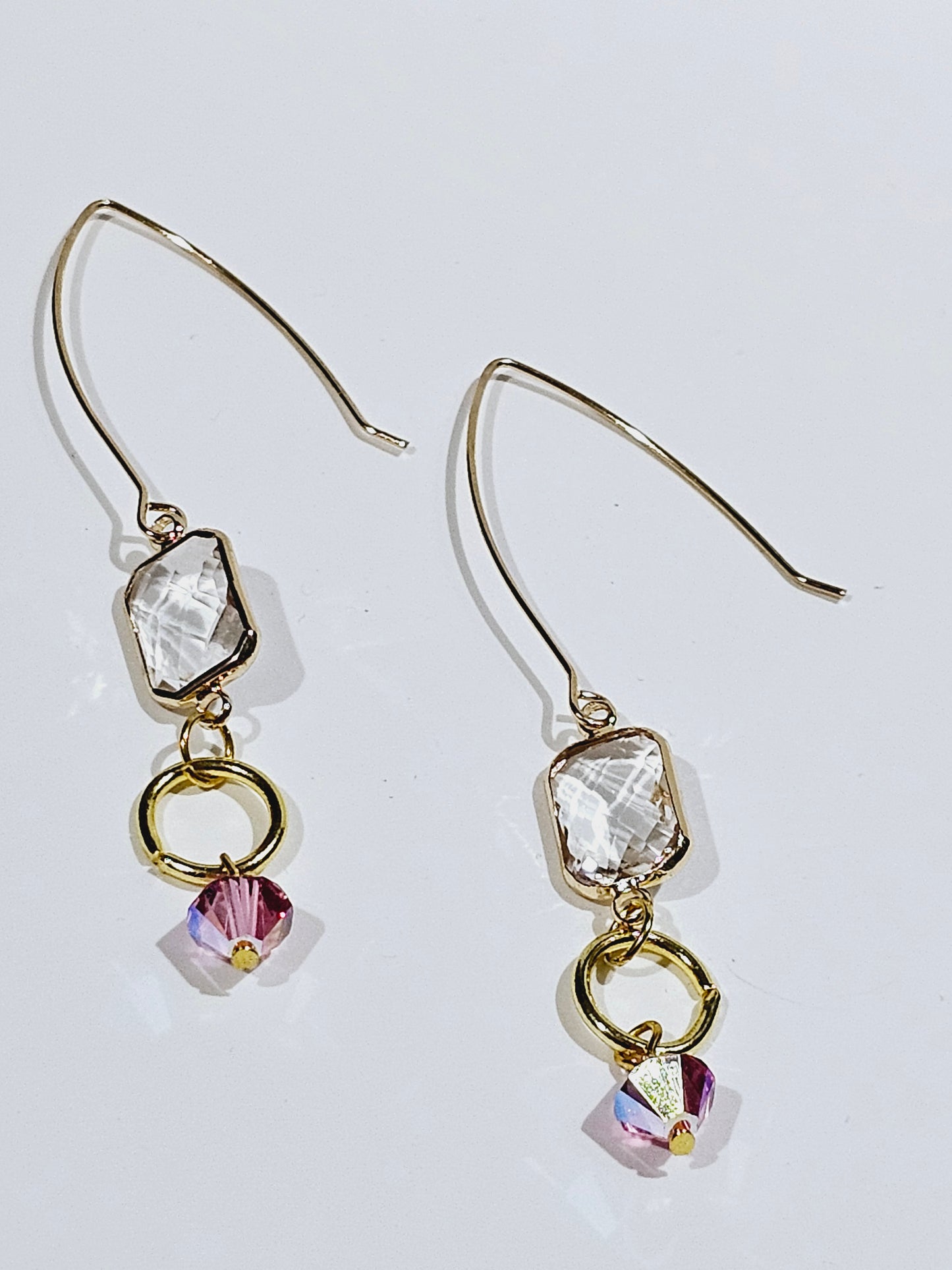 PINK, CRYSTAL, AND GOLD DANGLE EARRINGS