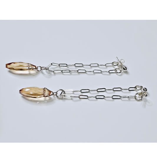 CHAMPAGNE DANGLE EARRING WITH SILVER POST