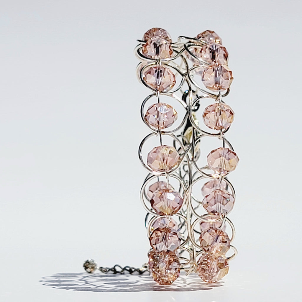 SHIMMERING PINK CRYSTAL BRACELET | WIRE WOVEN | ADJUSTABLE