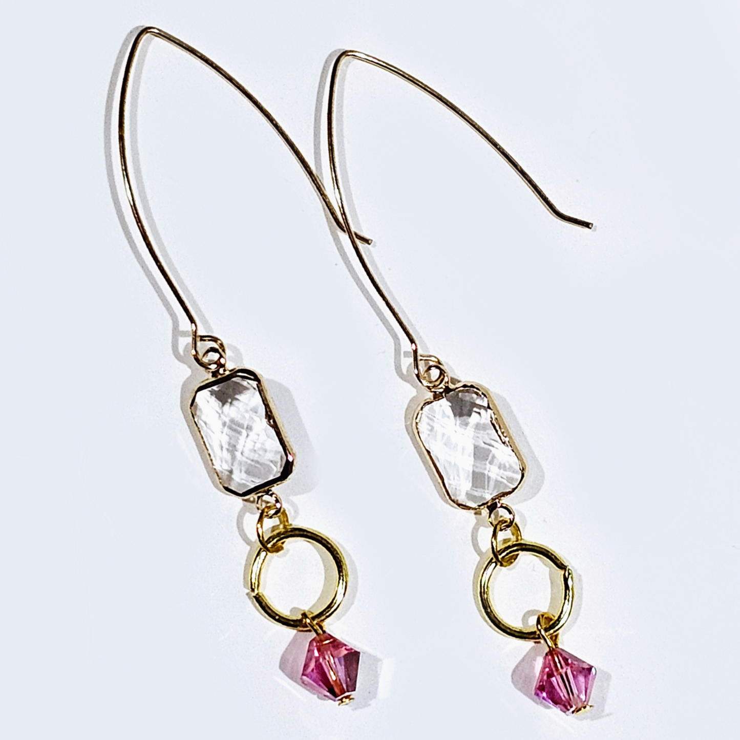 PINK, CRYSTAL, AND GOLD DANGLE EARRINGS