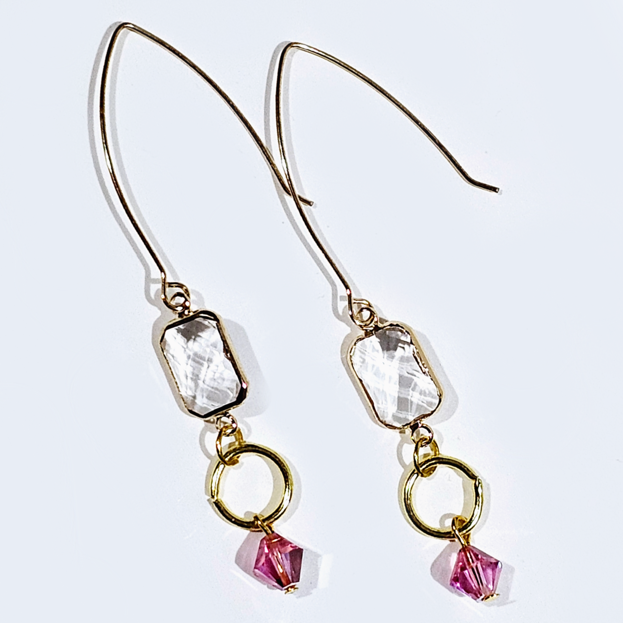 PINK, CRYSTAL, AND GOLD DANGLE EARRINGS