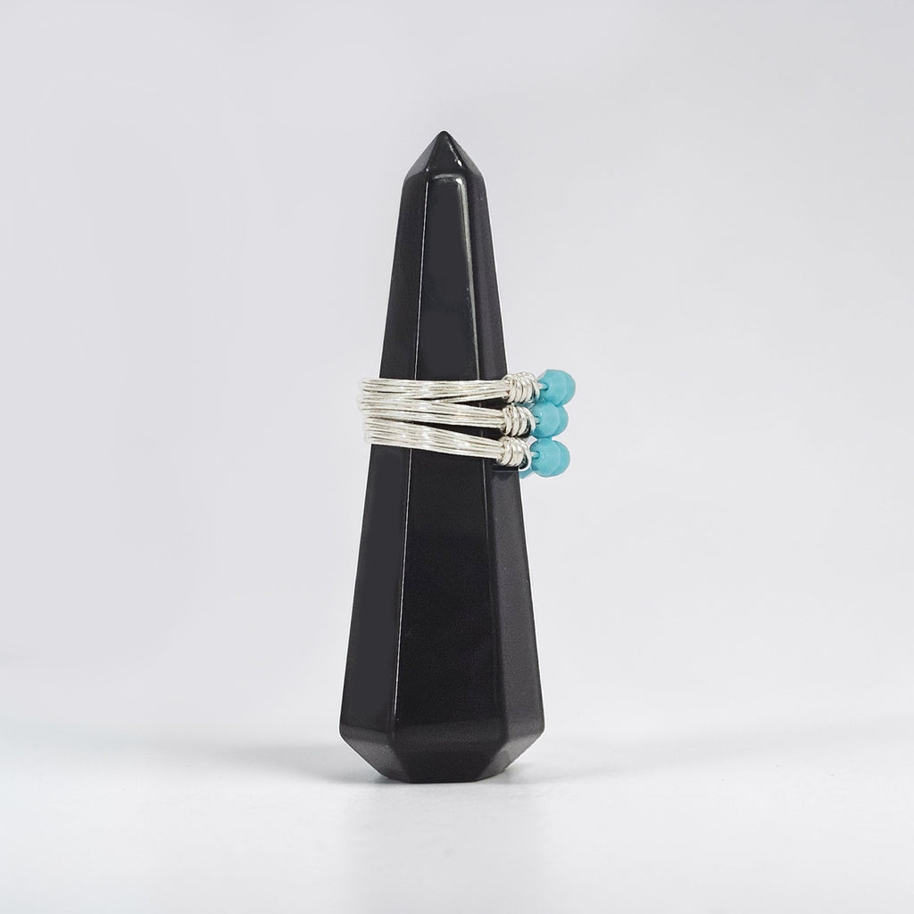 TURQUOISE CRYSTAL STACKING RING SET OF 3